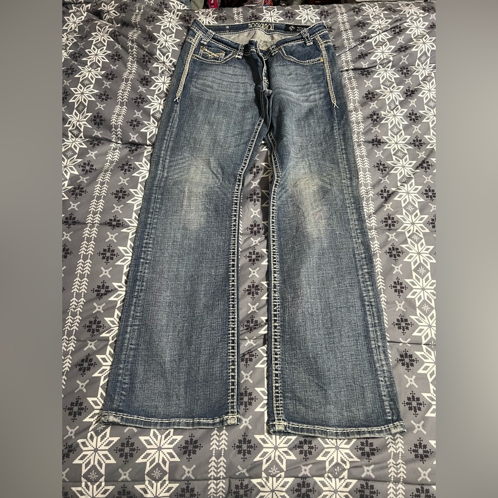 Rock & Roll Cowgirl Distressed Blue Bootcut Jeans